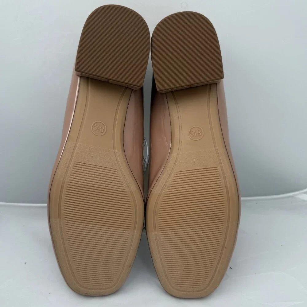 A New Day Beige Patent Leather Look Ballet Flats Size 8.5 Bow Accent Block Heel - Picture 10 of 10